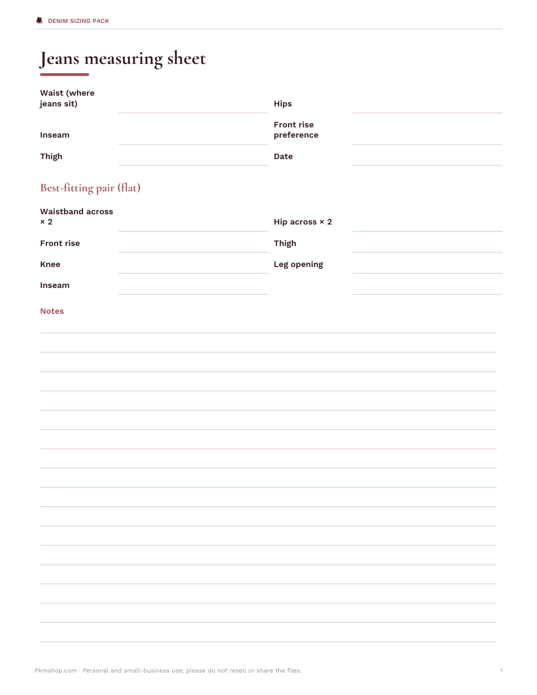Preview of the first page of Measuring sheet (PDF/DOCX)